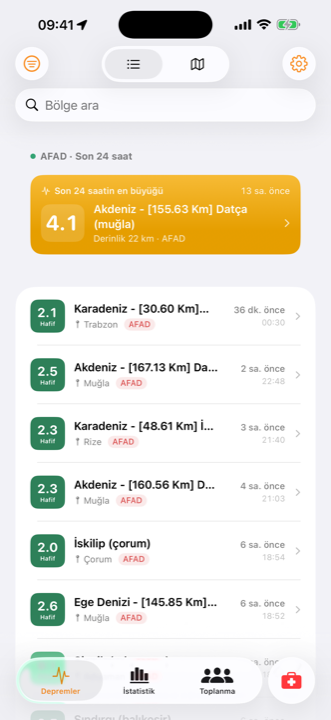 Sismik son depremler ekranı